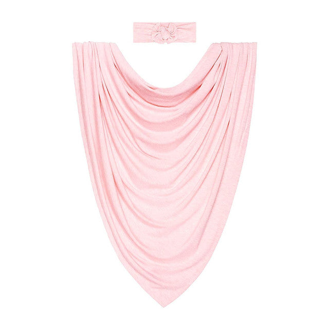 Newborn Cotton Wrap & Matching Accessory – Light Pink