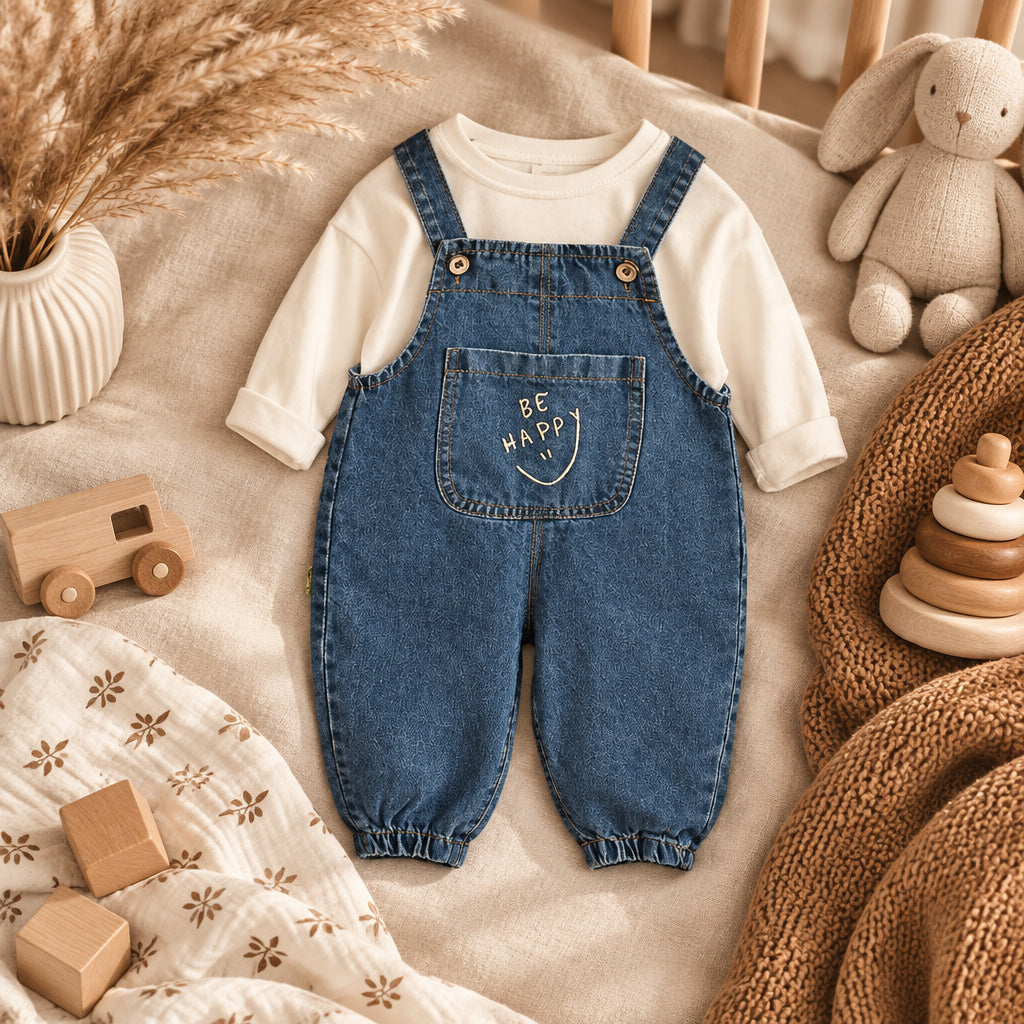 Happy Vibes Denim Overalls – Blue – alternate view