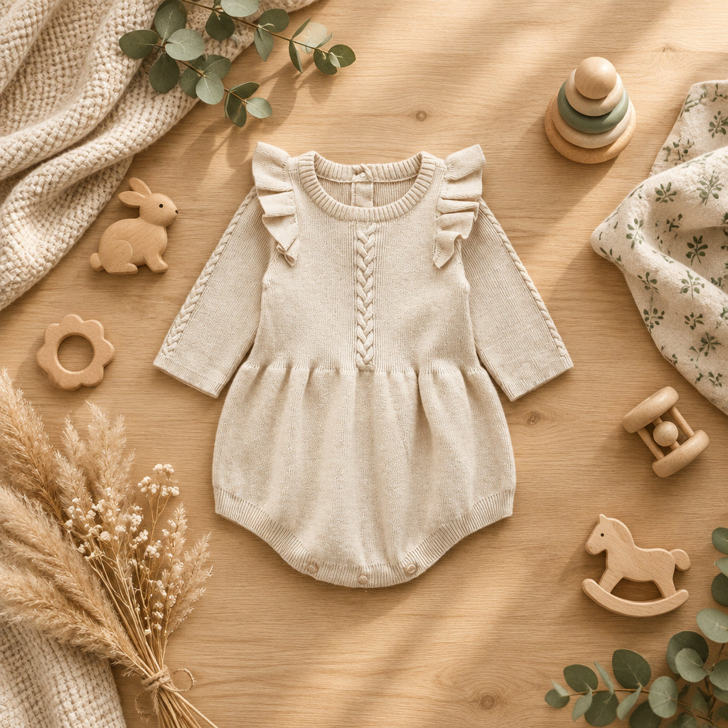 Heirloom Knit Ruffle Romper – Apricot