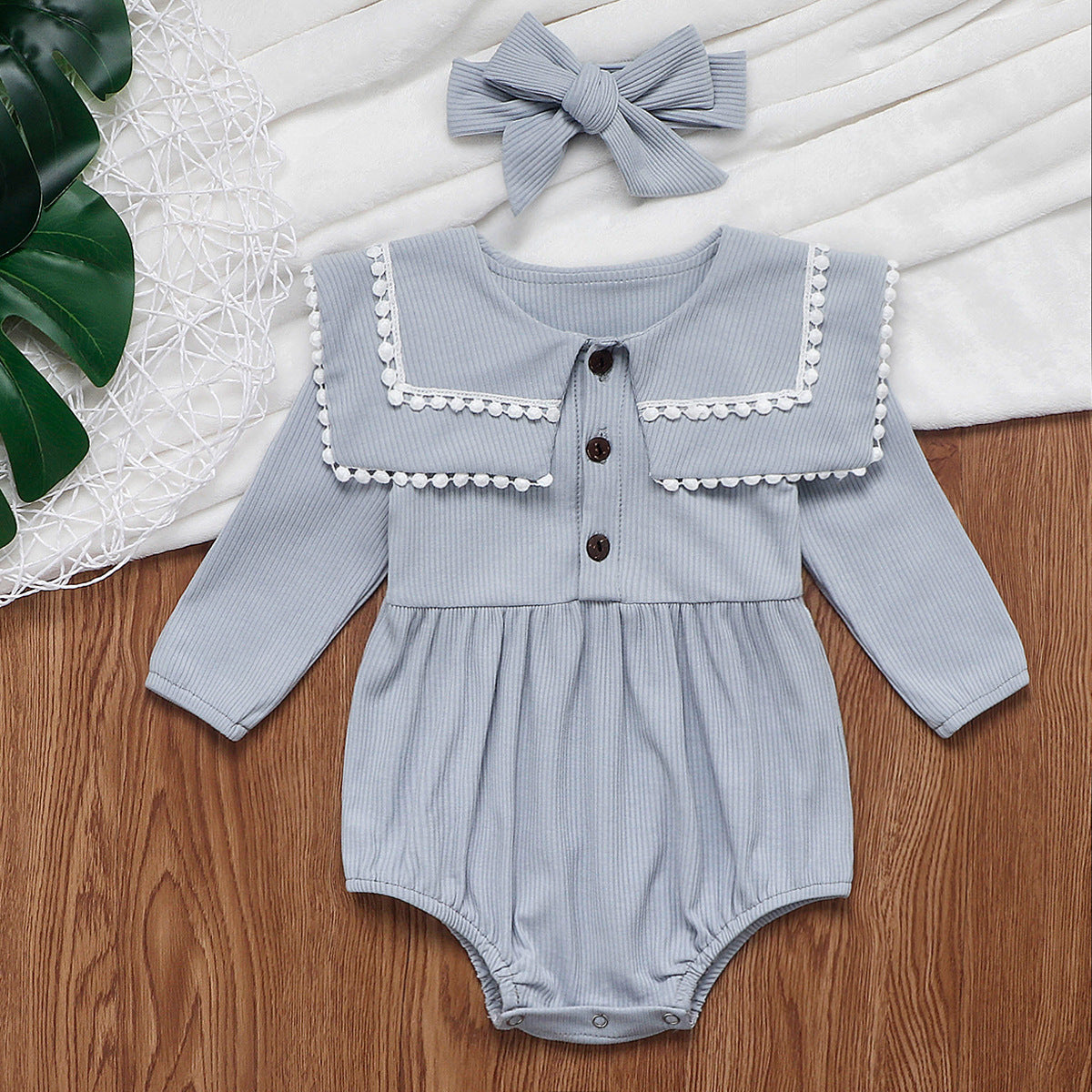 Sweet Ruffle Collar Bodysuit – Light blue