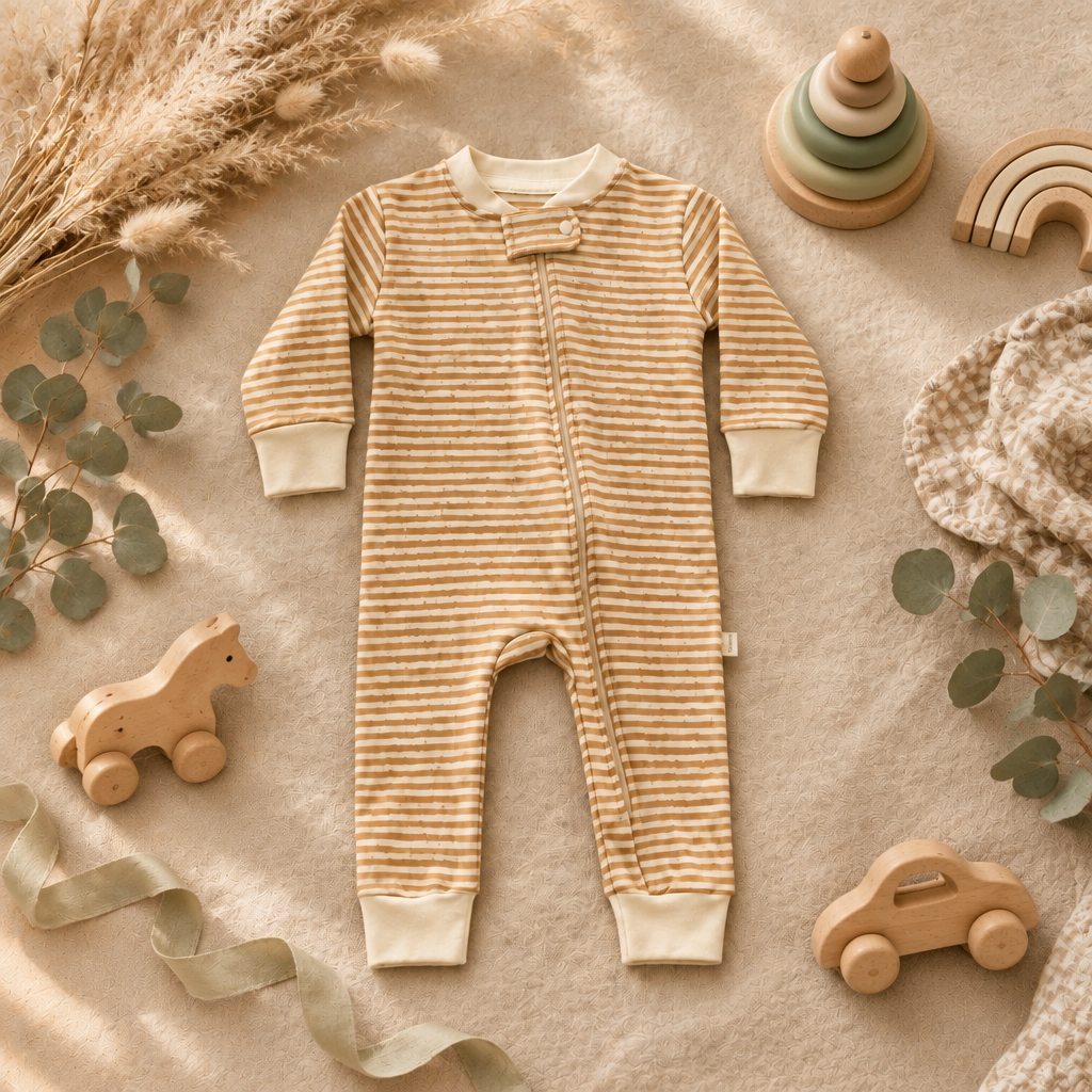Natural Hue Cotton Romper – Stripes