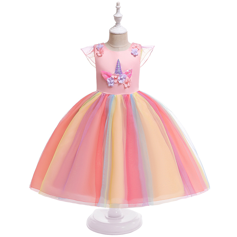 Rainbow Unicorn Tulle Dress – Rainbow Rose (Pink)