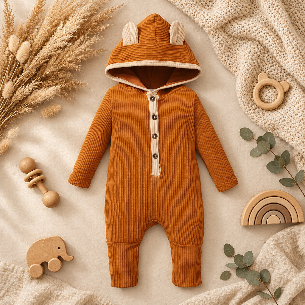 Bear Cub Ribbed Hooded Romper – alternate view 2