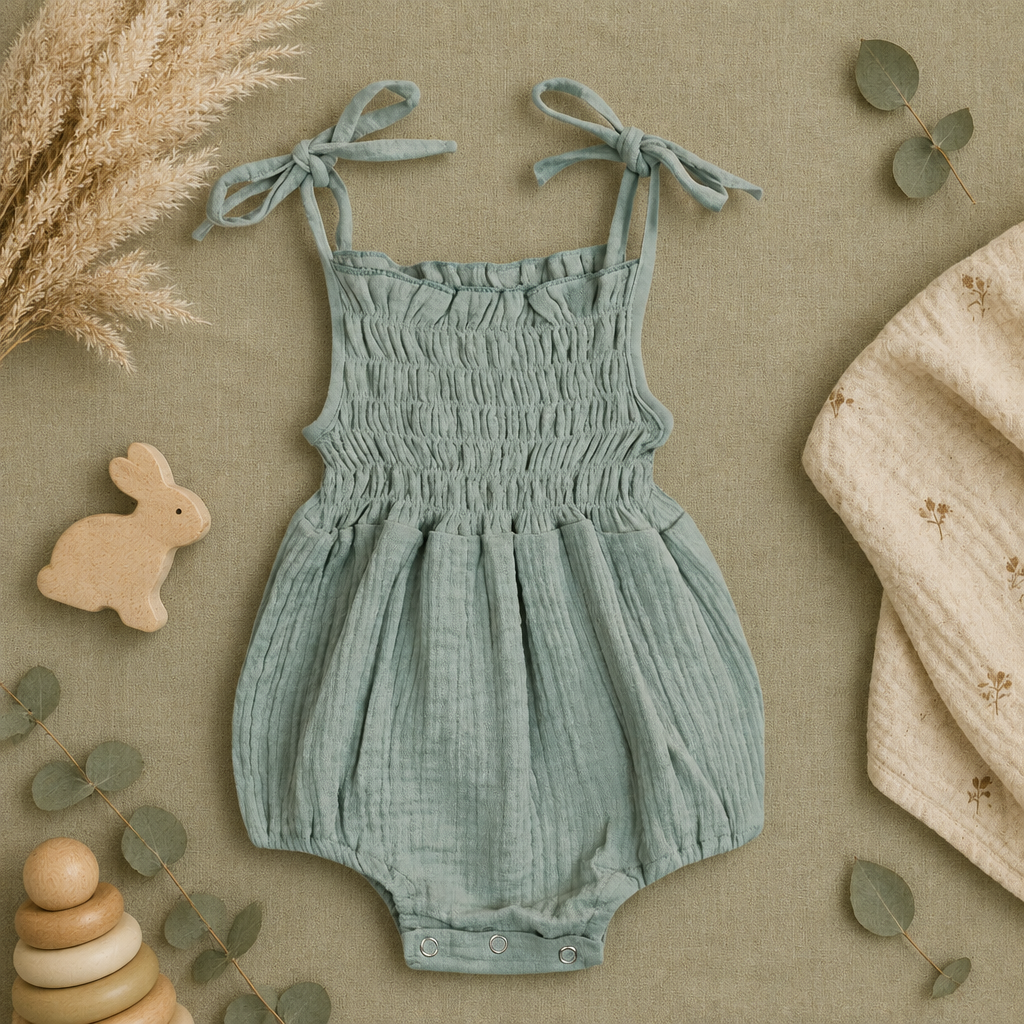 Summer Love Shoulder-Tie Romper – Light green